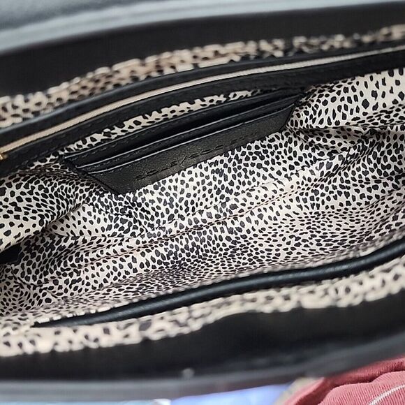 Sole Society Black Crossbody Bag Faux Leather Suede Flap Gold Chain - Picture 6 of 9